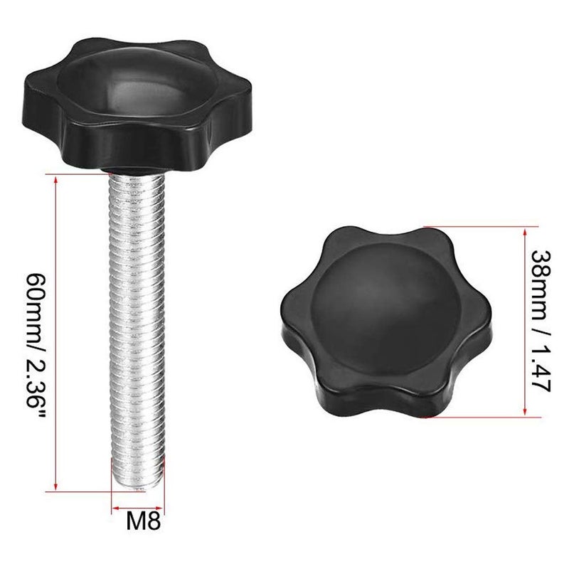 ZLYY Black M8 x 60mm Thread Replacement Star Hand Screw-on Knobs, Hex Quick Clamping Bolt Knob, Pack of 4 Set - Image 2
